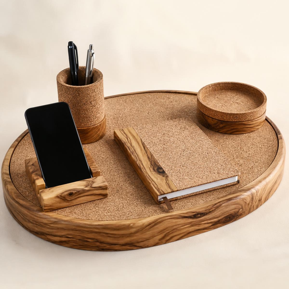 Reclaimed wood & cork desk set